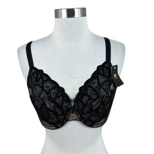 WACOAL NEW Simply Sultry Size 32 DDD Black Unlined Lace Underwire 850279